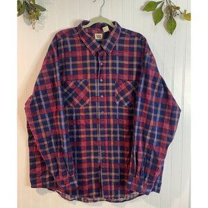 Ozark Trail Mens 3X Red & Blue Plaid Button-Up Flannel Shirt Long Sleeve Cotton